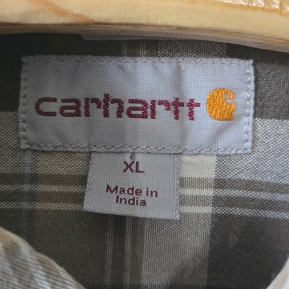 Carhartt Mens Relaxed Fit Plaid Long Sleeve Button Up Shirt XL Tan Brown - Picture 4 of 9